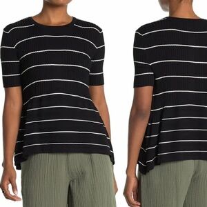 - NWT Anthropologie Black White Current Air Stripe Babydoll Peplum Top Rib Knit
